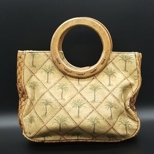 Vintage Fossil Palm Tree Wooden Round Handle Bag Purse